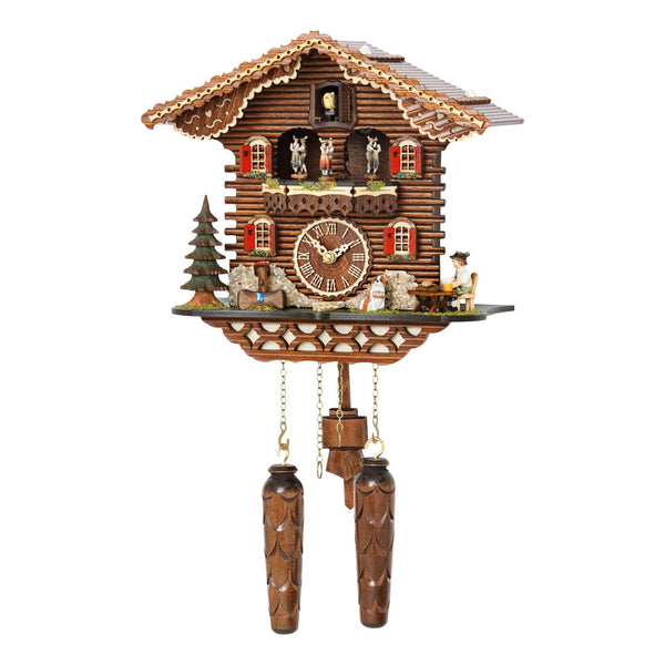 Chalet style quartz cuckoo clock swiss house with music turning dancers 30  cm by Trenkle Uhren