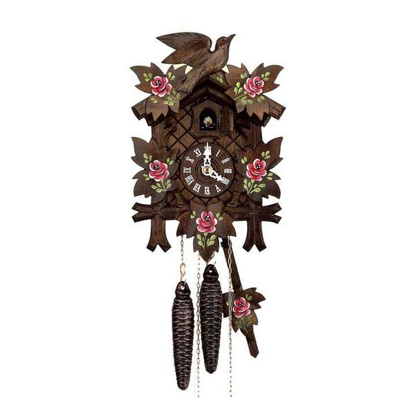 Carved 1-day cuckoo clock with bird and hand-painted roses 23cm by Hubert  Herr