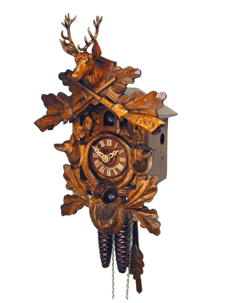 Carved 1-day Hunting Dogs cuckoo clock 29cm by August Schwer - Cuckoo ...